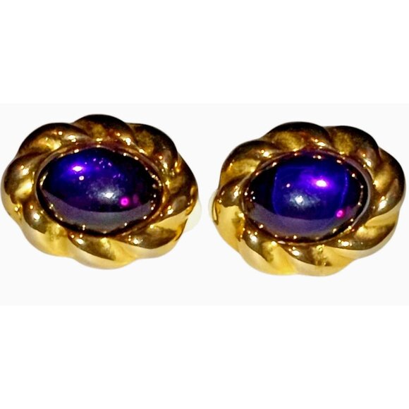 PARK LANE Signed Vintage Purple Cabochon Clip on Earrings Gold Tone Magnetic - Picture 3 of 9